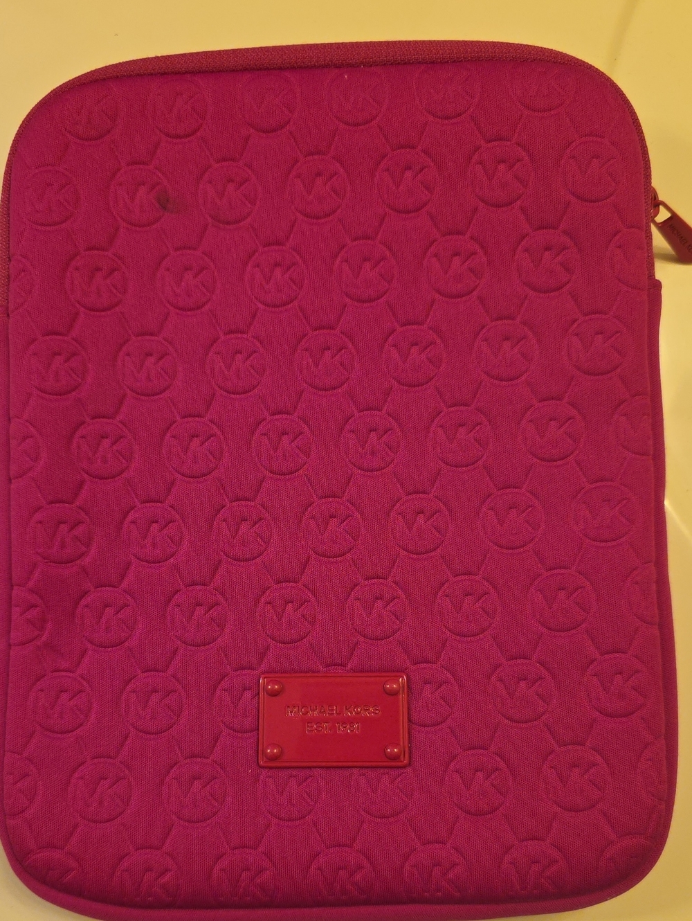 Michael Kors Hot Pink Quilted Laptop Sleeve with Logo Plaque